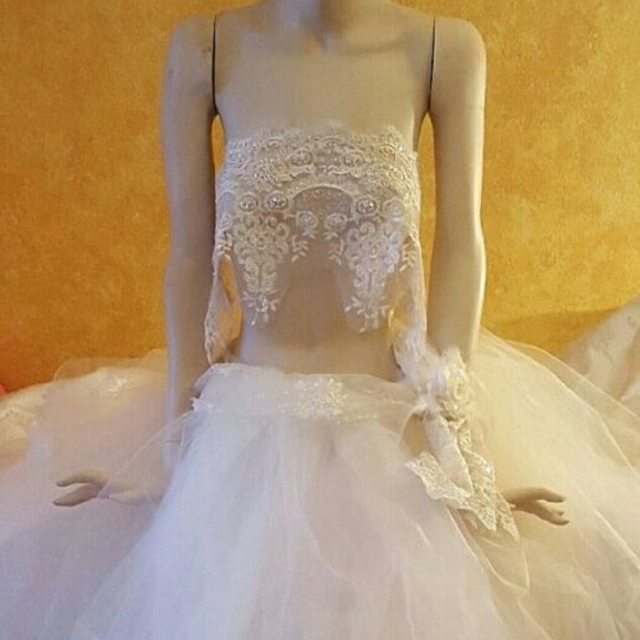 Ivory Beaded Lace Bandeau Sash Bridal Ballgown Set
